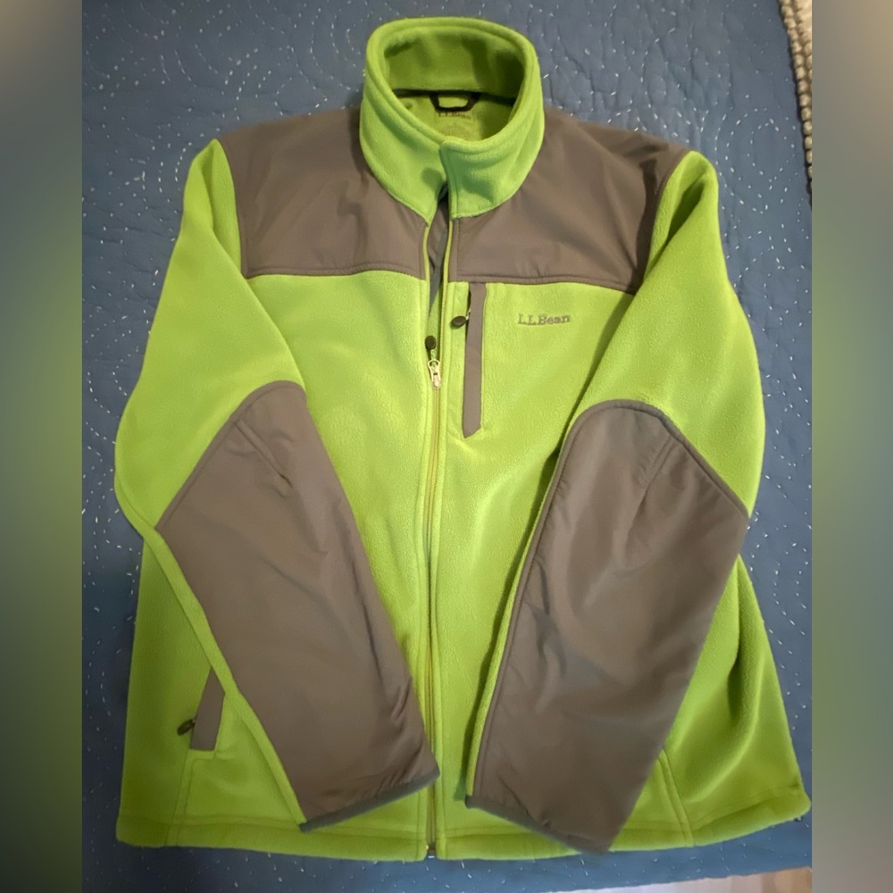 L.L. Bean Men's Large Green & Black Nylon/Fleece Polartec Full Zip Jacket